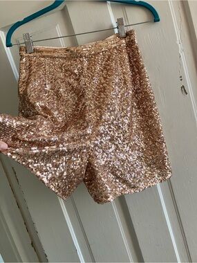 Sequin A-Line Mini SHORTS in Rose Gold